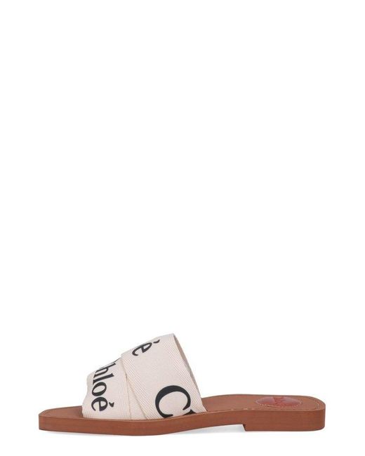 Chloé White Woody Flat Mules