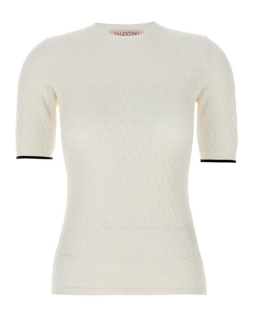 Valentino White Toile Iconographe Crewneck Knitted Top