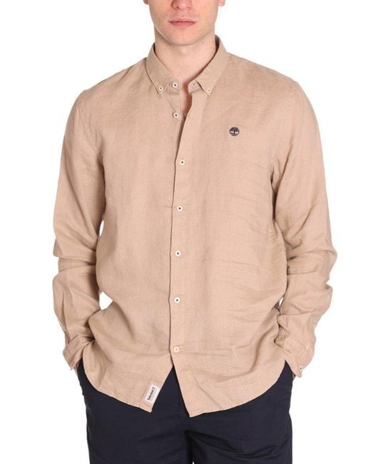 Timberland Natural Logo Embroidered Buttoned Shirt for men