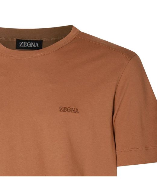 Zegna Camel Brown Cotton T-shirt for men