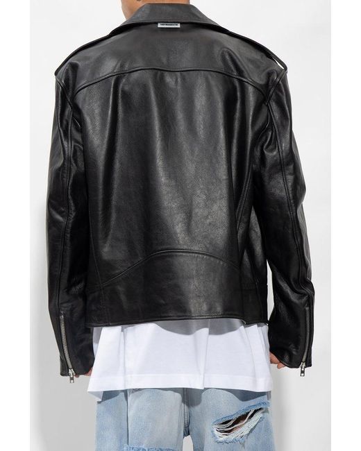 Vetements Black Zip-up Long-sleeved Leather Jacket for men