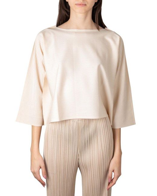 Pleats Please Issey Miyake Natural A-poc Boat Neck Pleated Blouse