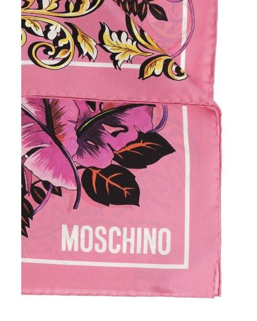 Moschino Pink Printed Silk Scarf,