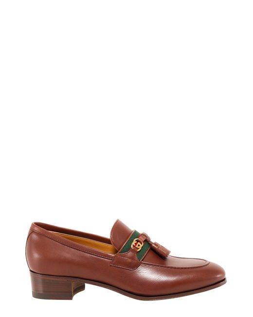 Gucci Brown Loafer With Web And Interlocking G
