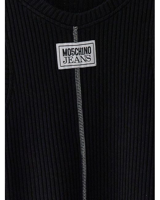 Moschino Black Logo Patch Ribbed Tank Top