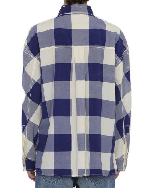Loewe Blue Long-Sleeved Checked Shirt for men