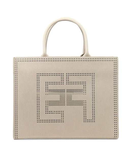 Elisabetta Franchi Perforated-logo Tote Bag in Natural | Lyst