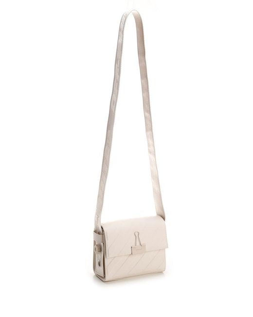 OFF-WHITE white leather diagonal embossed binder clip bag