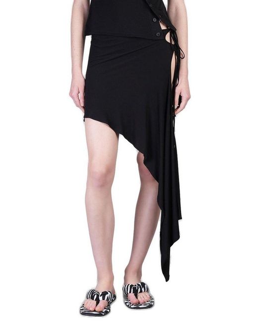 The Attico Black Side Split Asymmetric Skirt