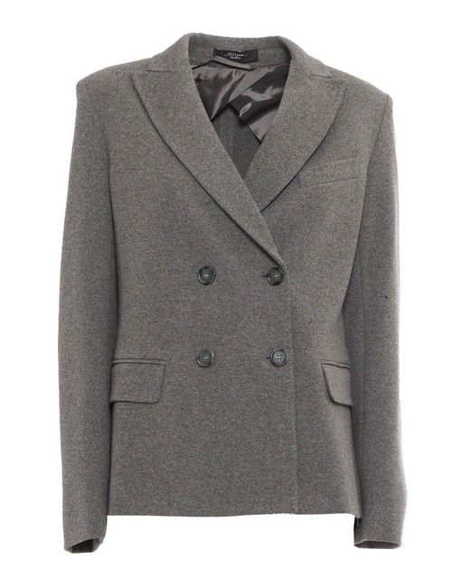 Weekend by Maxmara Gray Double-Breasted Checked Jacket