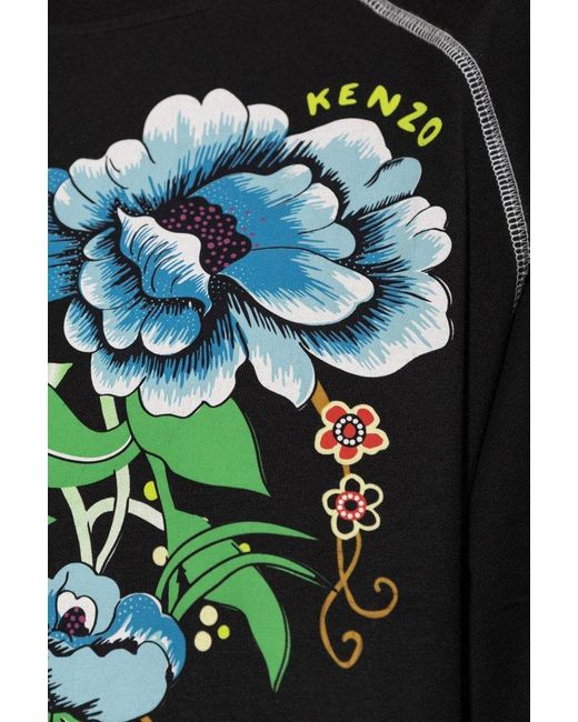 KENZO Black T-Shirt With Floral Motif