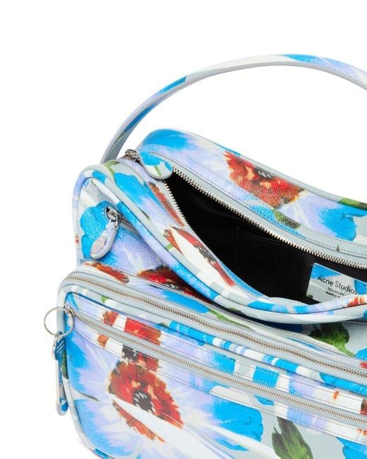 Acne Blue Camero Camera Floral Printed Shoulder Bag
