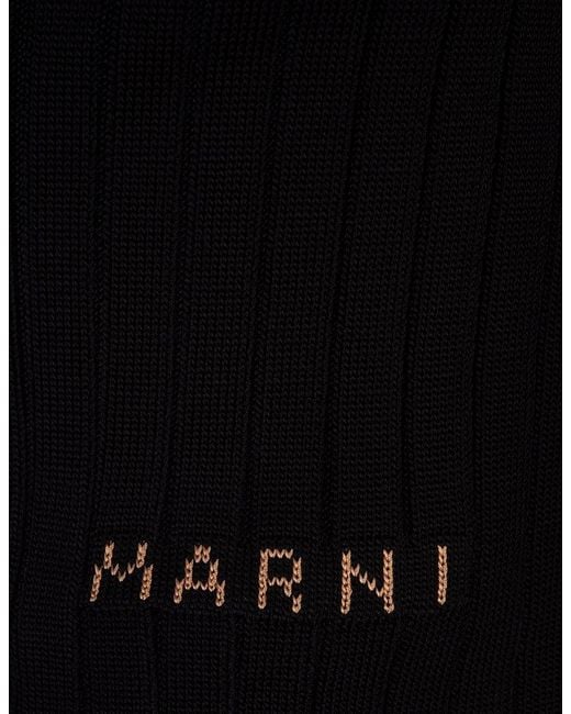 Marni Black Logo Intarsia Ribbed Cardigan
