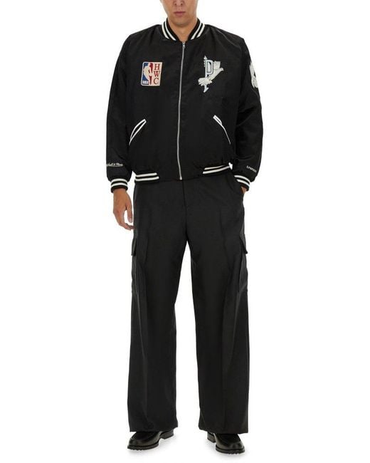 3.PARADIS Black Embroidered Varsity Jacket for men