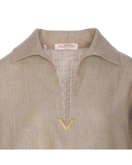 Valentino Natural V-detailed Collared Blouse