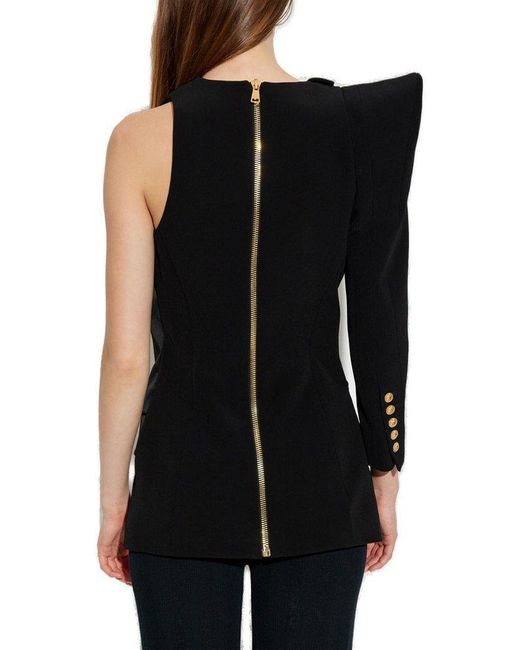 Balmain Black Structured Shoulder Asymmetric Jacket