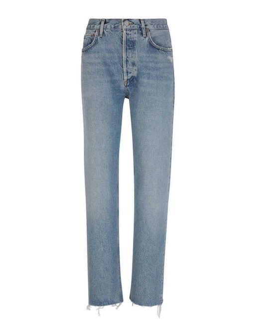Agolde Blue High Waisted Distressed Jeans