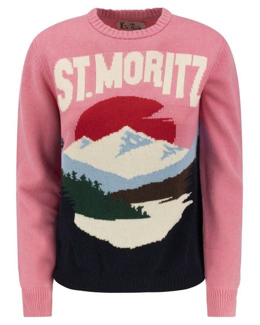 Mc2 Saint Barth Pink Wool-blend Jumper With Embroidery