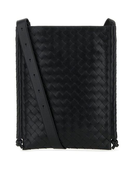 Bottega Veneta Black Leather Flat Loops Crossbody Bag for men