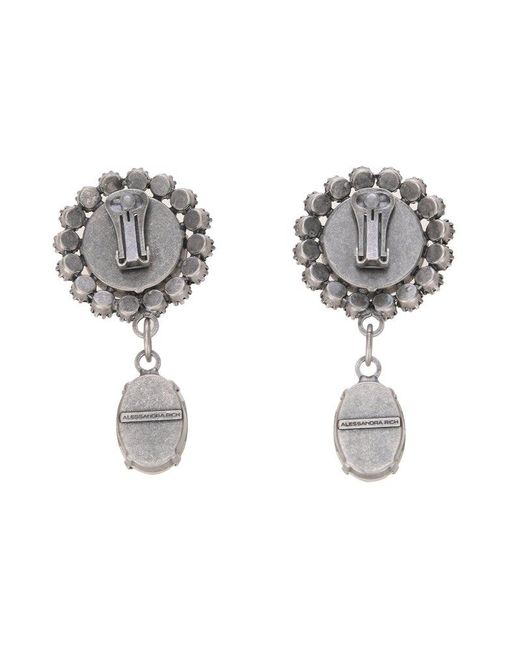 Alessandra Rich White Embellished Drop Clip-on Earrings