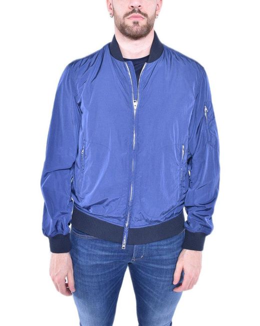 Woolrich Blue Logo Embroidered Zip-up Jacket for men