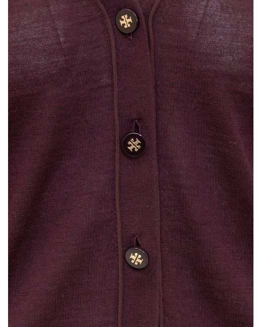 Tory Burch Purple Simone V Neck Buttoned Cardigan