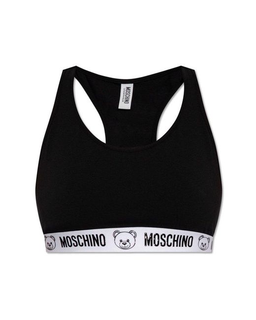 Moschino Black Logo-underband Sleeveless Racerback Bra