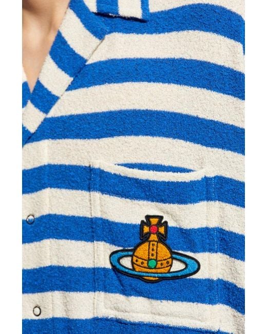 Vivienne Westwood Blue Orb-patch Striped Terrycloth Shirt for men