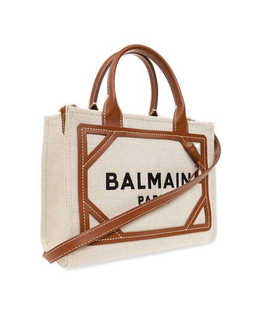 Balmain Small Canvas B army 42 Tote Bag in Brown Lyst