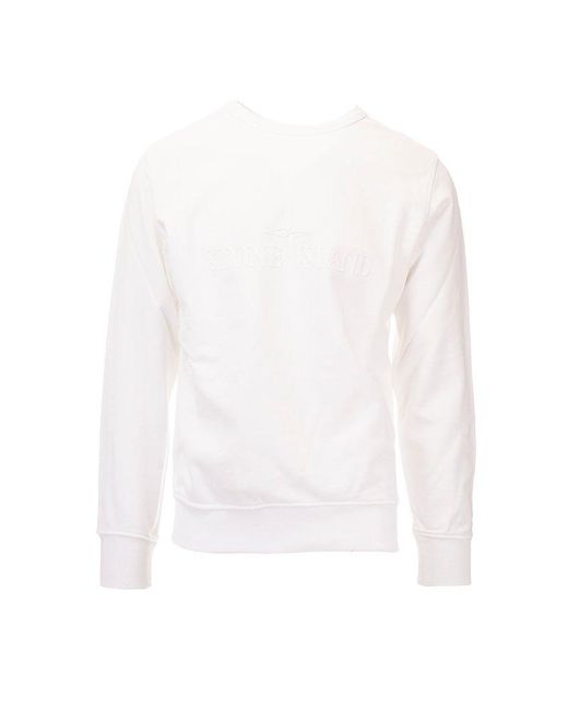 Stone Island White Logo-printed Crewneck Sweatshirt for men