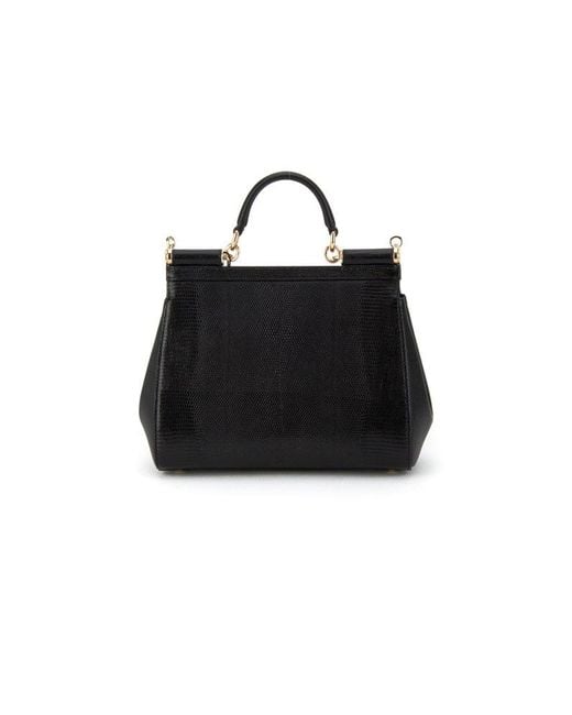 Dolce & Gabbana Black Logo Plate Large Sicily Handbag