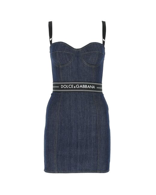 Dolce & Gabbana Blue Short Belted Denim Corset Dress