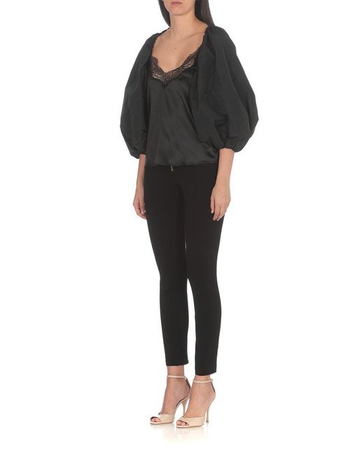 Pinko Black Puff-sleeved Elasticated Cuffs Cropped Jacket