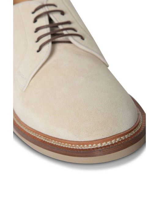 Brunello Cucinelli White Round Toe Lace-Up Derby Shoes for men