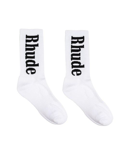 Rhude White Logo Intarsia Socks for men