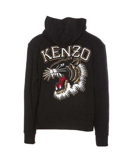 KENZO Black Tiger Varsity Embroidery Hoodie for men