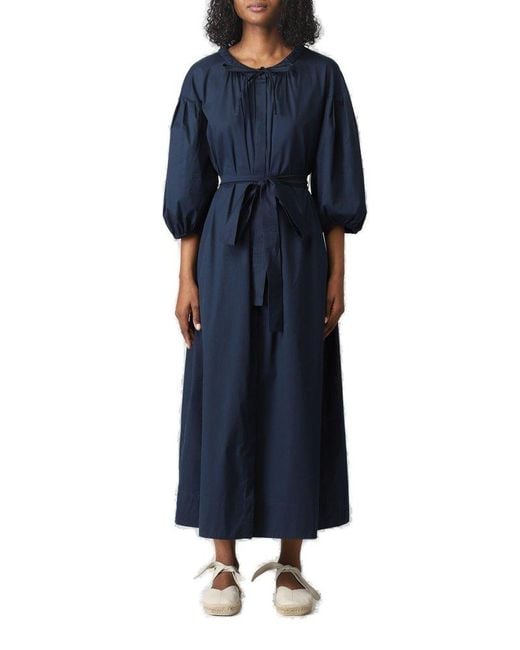 Max Mara Blue Canto Belted Crewneck Dress