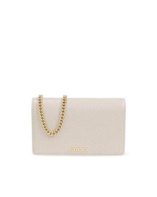 Gucci Natural Logo Lettering Chain Linked Crossbody Bag