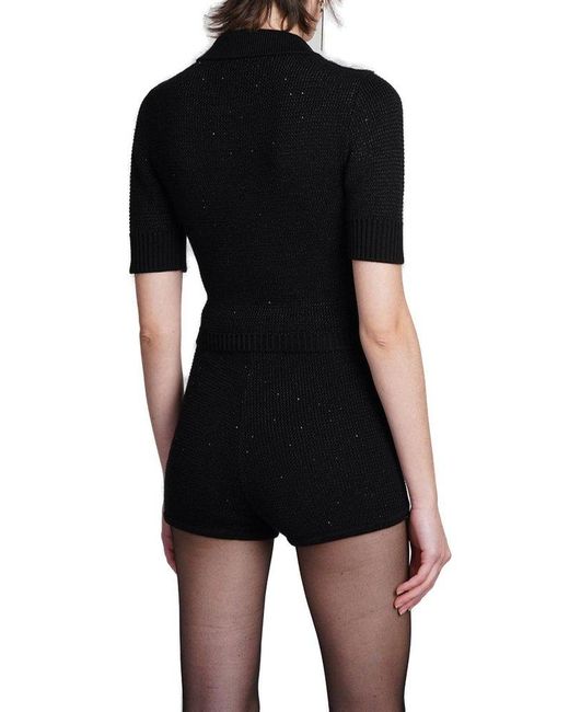 Alessandra Rich Black Sequinned Cropped Knit Top