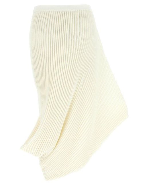 Issey Miyake White Stream Knitted Midi Skirt
