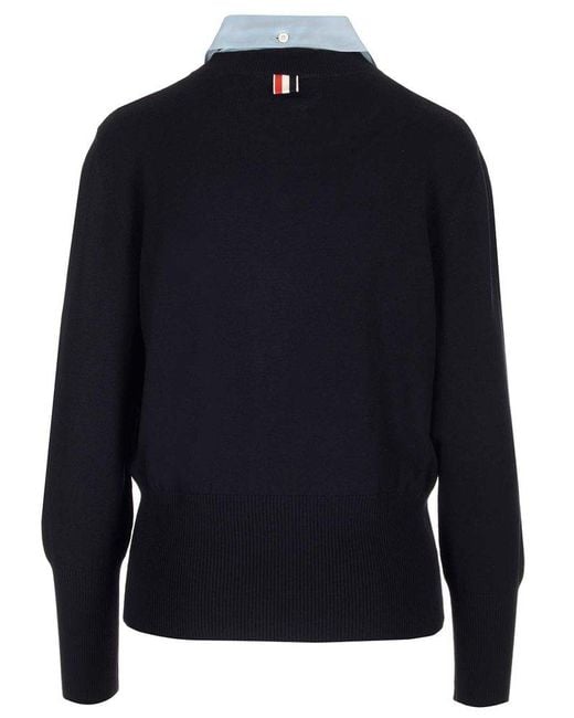 Thom Browne Blue Bow Detailed Long Sleeved Sweater