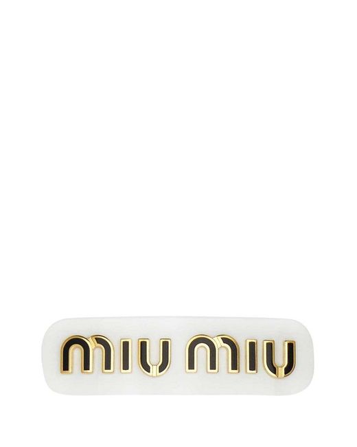 Miu Miu White Logo-plaque Hair Clip