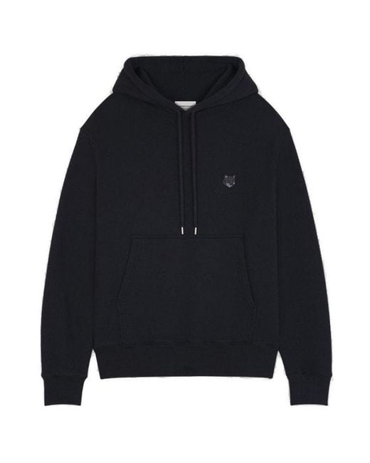 Maison Kitsuné Blue Fox Head Embroidered Drawstring Hoodie for men