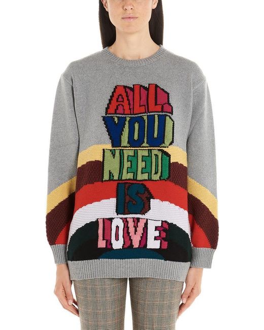 Stella McCartney Multicolor All You Need Is Love Jacquard Wool Sweater