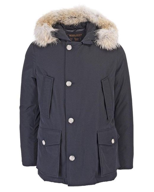 Woolrich Blue Buttoned Long-sleeved Coat for men
