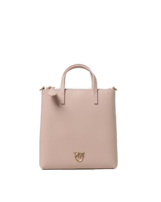 Pinko Pink Logo Plaque Zip-up Small Top Handle Bag