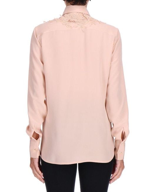 Ermanno Scervino Pink Lace-Panel Curved Hem Shirt