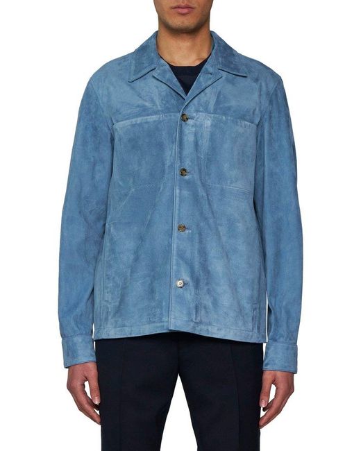 Paul Smith Blue Pleat Detailed Buttoned Overshirt for men