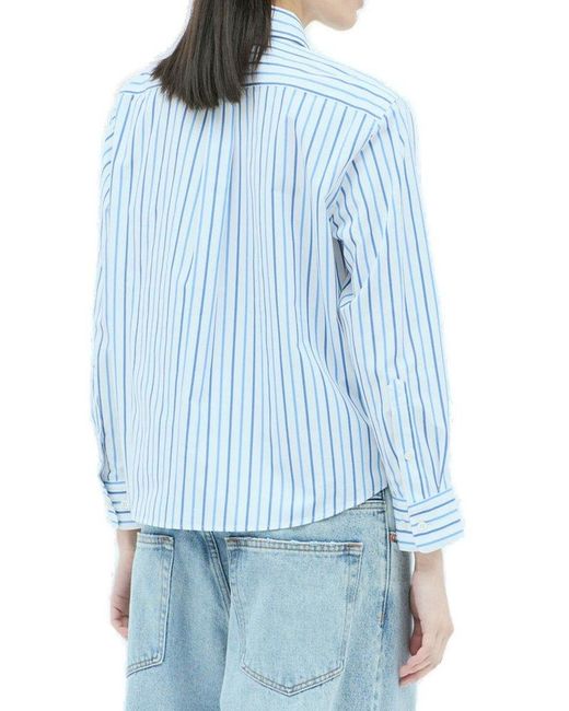 Dries Van Noten Blue Striped Buttoned Cropped Shirt