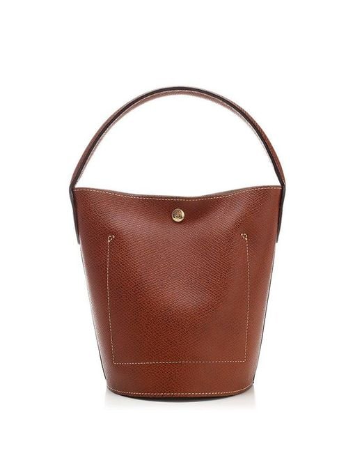 Longchamp Brown Épure Logo Embossed Small Bucket Bag